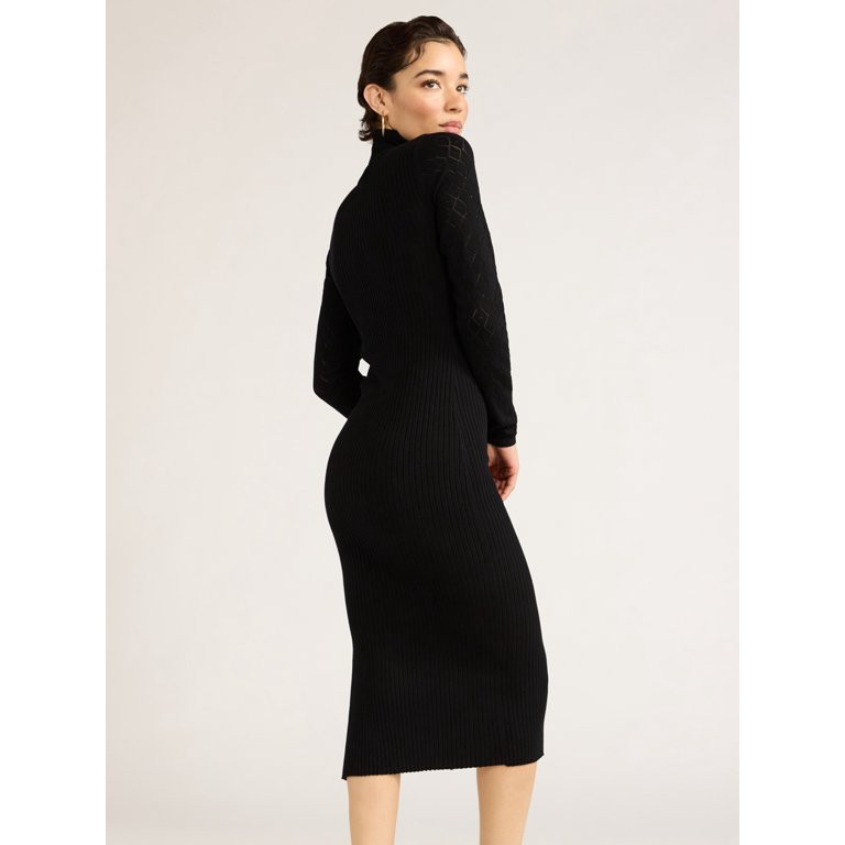 Sofia Jeans Women's Pointelle Rib Dress with Mock Neck, Below Knee Length, Sizes XS-XXL - Walmart... | Walmart (US)