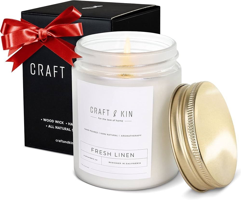 Fresh Linen Candles | 8 Oz Luxury Candles, 45 Hour Burn, Long Lasting Candles, Wood Wick Candles,... | Amazon (CA)