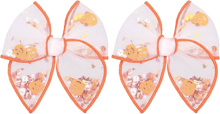 4" Halloween Shaker Bows Hair Clips for Girls Kids Orange Mesh Tulle Fable Hair Bow Ghost Pumpkin... | Amazon (US)