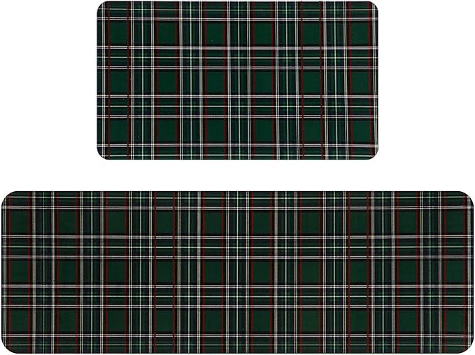 Dunzy 2 Pcs Tartan Christmas Kitchen Mats Tartan Plaid Christmas Decoration Waterproof Non-Slip K... | Amazon (US)