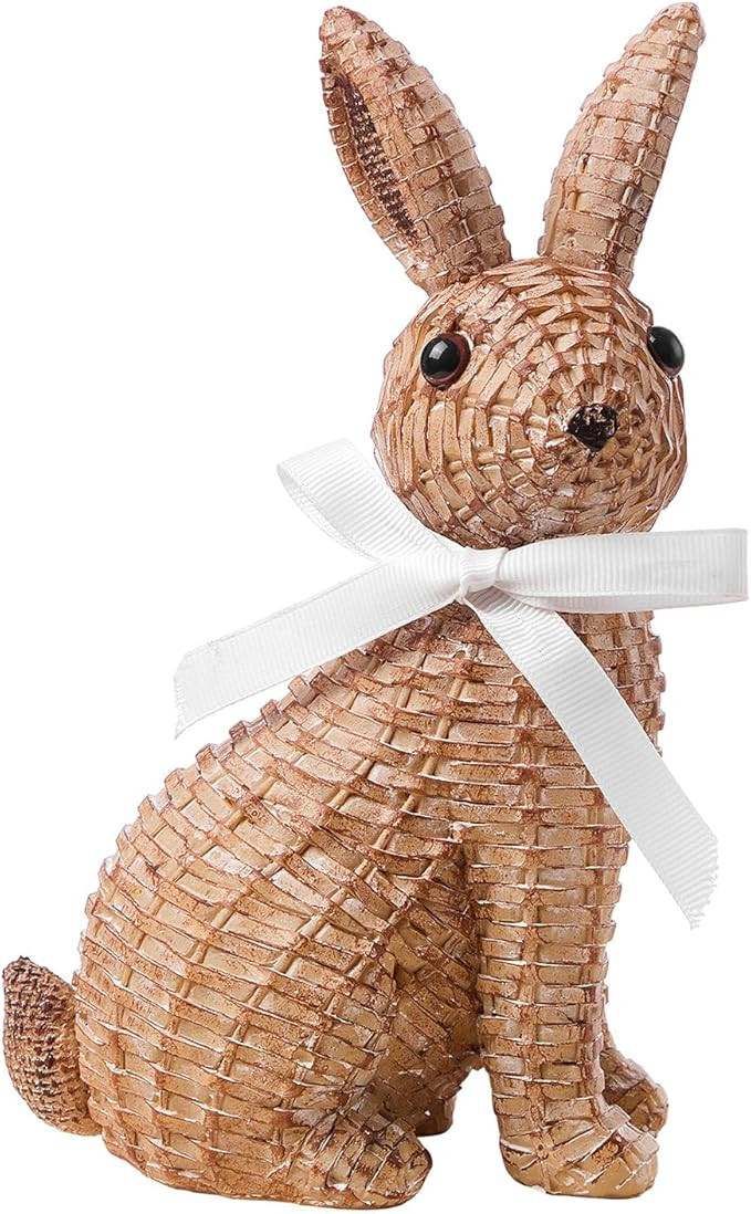 Rattan Rabbit Woven Rabbit Bow Resin Ornaments for Home Courtyard Lawn Tabletop and Easter Decora... | Amazon (US)