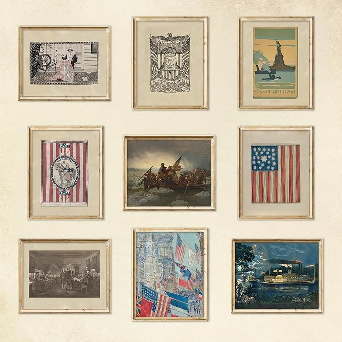 FYSUIMU 9 Sheets Vintage Patriotic Gallery Wall Arts Retro 4th of July American Flag Posters Inde... | Amazon (US)