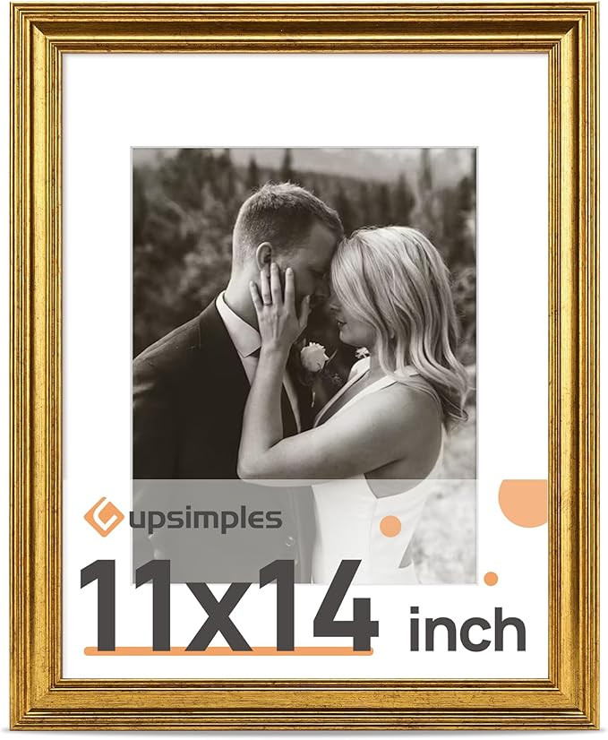upsimples Vintage 11x14 Picture Frame, Antique Gold Frame Displays 8x10 with Mat or 11 x 14 Witho... | Amazon (US)