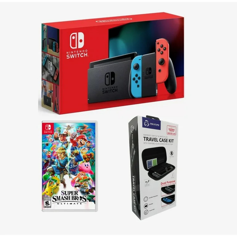 Nintendo Switch Neon Blue and Red Bundle with Super Smash Bros. Ultimate + Travel Case Kit (impor... | Walmart (US)