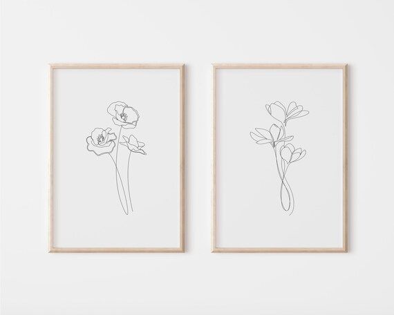 Flower Line Art Set of 2 Floral Line Drawing Minimal Flower | Etsy | Etsy (US)