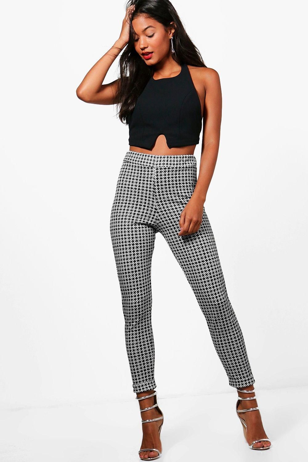 Somaia Monochrome Check Skinny Stretch Trousers | Boohoo.com (US & CA)