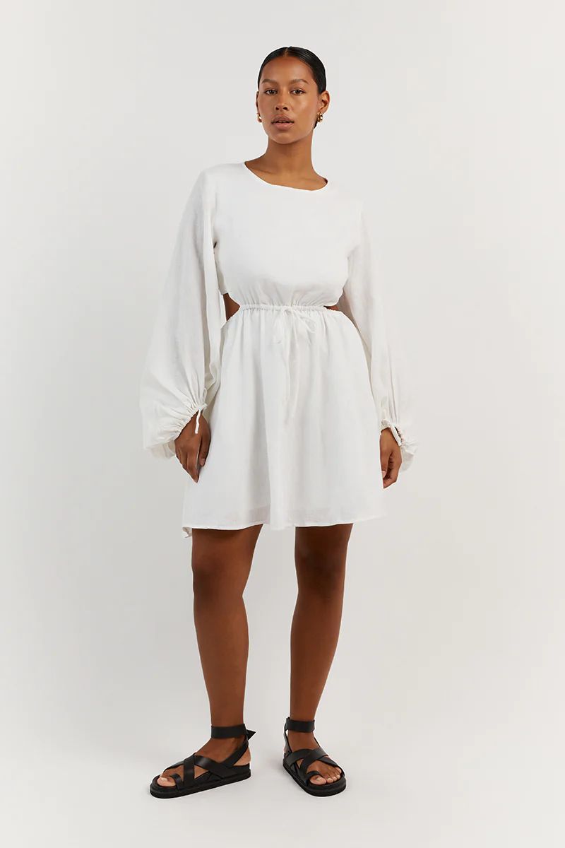 MOLLY WHITE LINEN MINI DRESS | DISSH