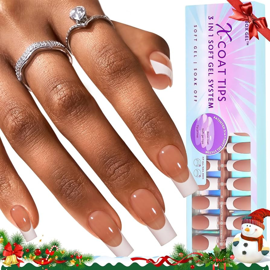 BTArtboxnails XCOATTIPS French Tip Press on Nails, 300pcs Brown Long Square French Tip Gel Nails,... | Amazon (US)