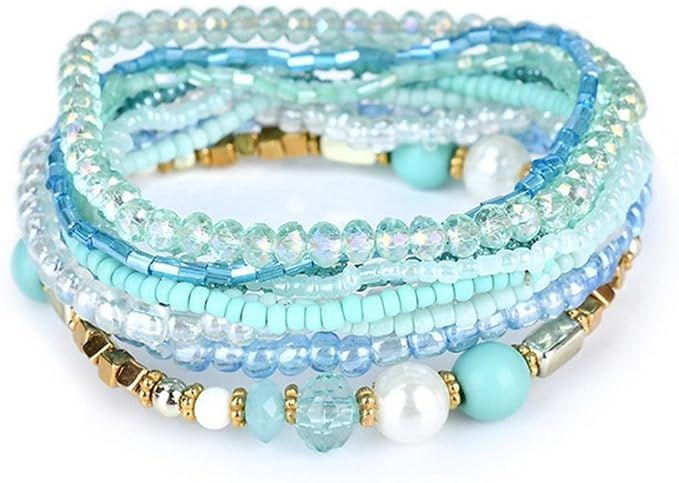 MengPa Stackable Beaded Bracelets for Women Girls Bohemian layering Strand Statement Jewelry | Amazon (US)
