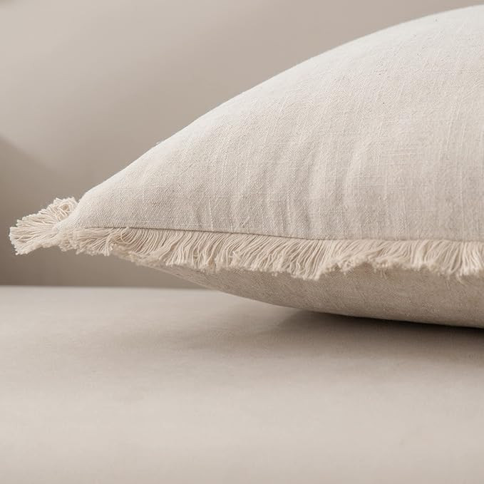 Linen Fringed Throw Pillow Cover - Soft Cozy Boho Cushion Covers with Tassel for Couch Sofa Farmh... | Amazon (US)