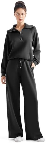 SUUKSESS Women 2 Piece Lounge Matching Set Wide Leg Sweatpant Half Zip Sweatshirt | Amazon (US)