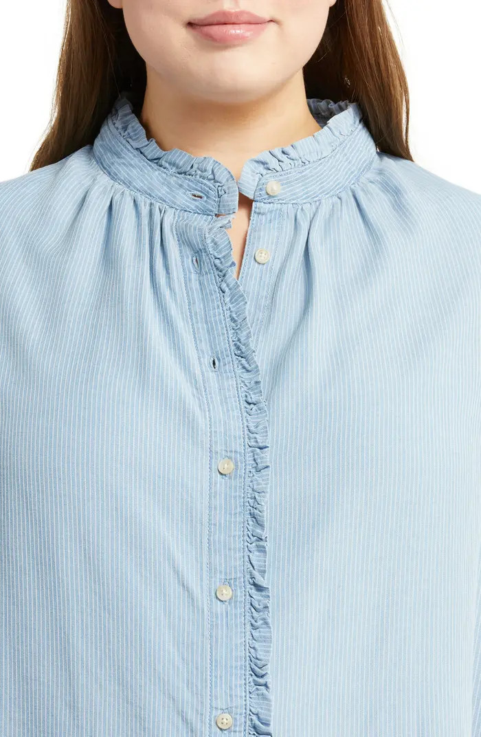 Stripe Ruffle Placket Button-Up Shirt | Nordstrom