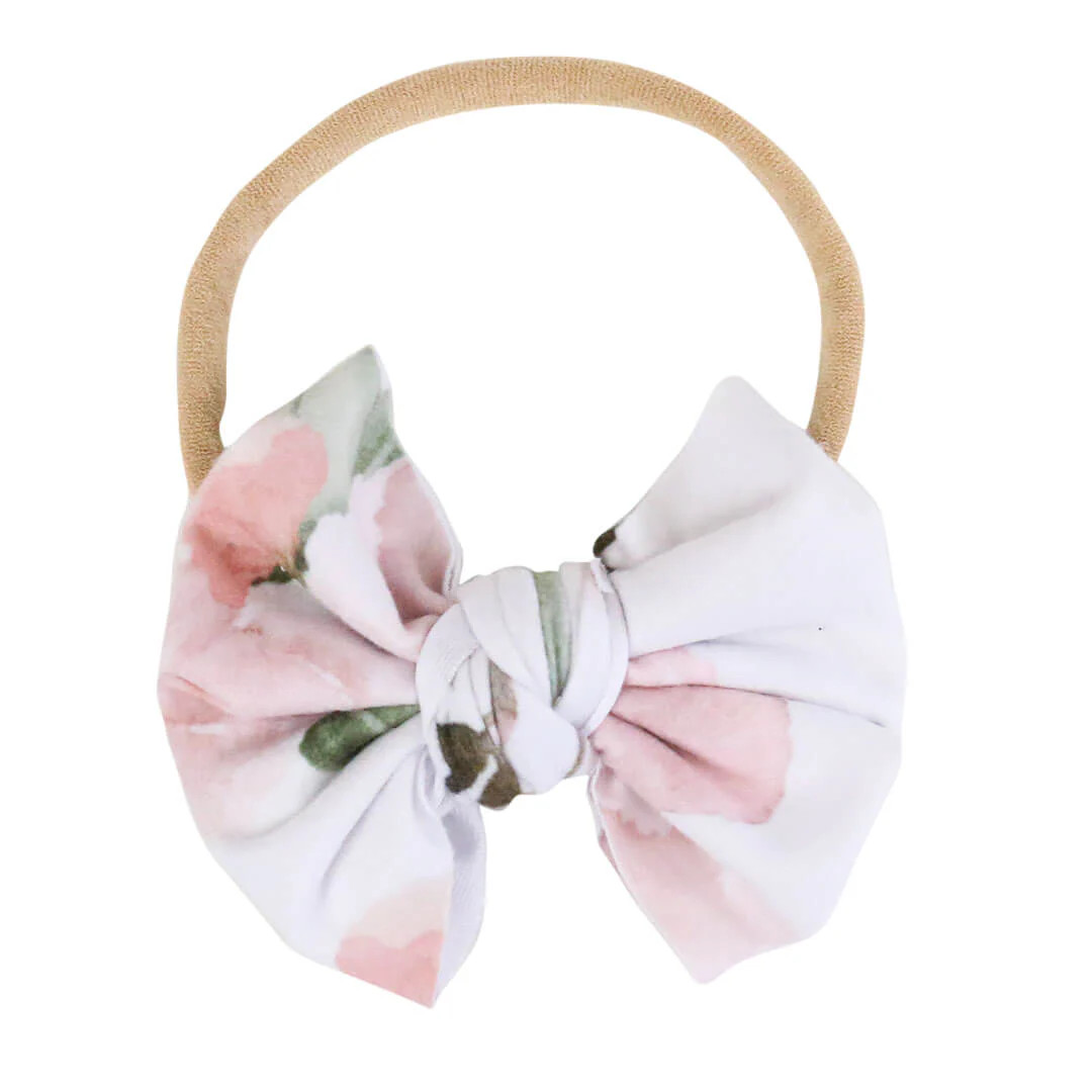 Millie's Dusty Rose Floral Knit Bow Headband | Caden Lane