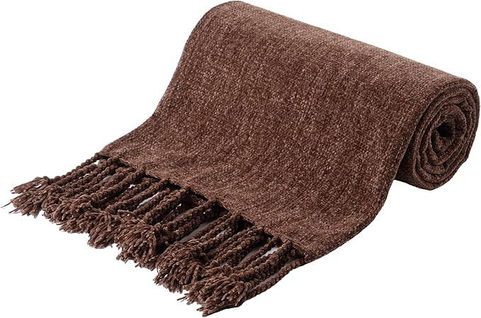 BATTILO HOME Brown Throw Blanket for Couch, Bed, Sofa - Soft Cozy Chenille Throw with Fringe Tass... | Amazon (US)