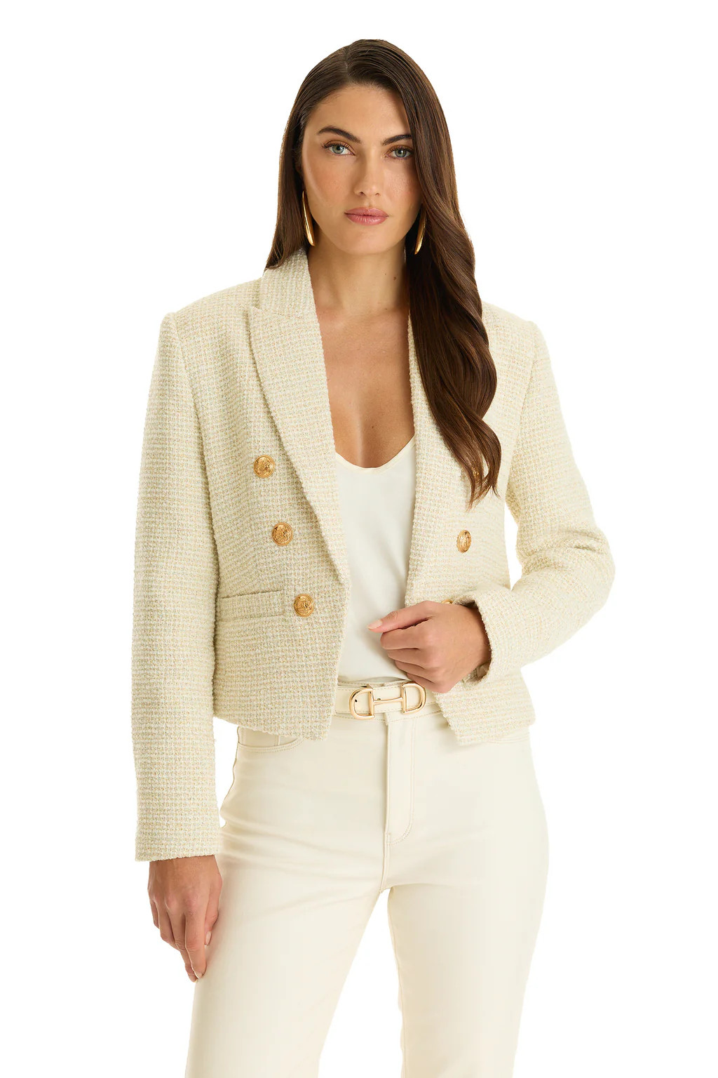 Gabrielle Tweed Double Breasted Blazer - Beige | The Noli Shop