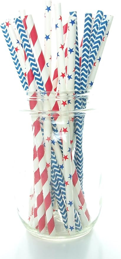4th of July Straws USA Red, White & Blue Paper Party Straws (25 Pack) - America Patriotic BBQ Sup... | Amazon (US)