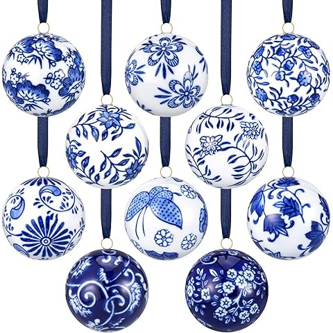 Preboun 12 Pcs Christmas Chinoiserie Ball Ornaments Blue and White Chinoiserie Tree Decoration Ch... | Amazon (US)
