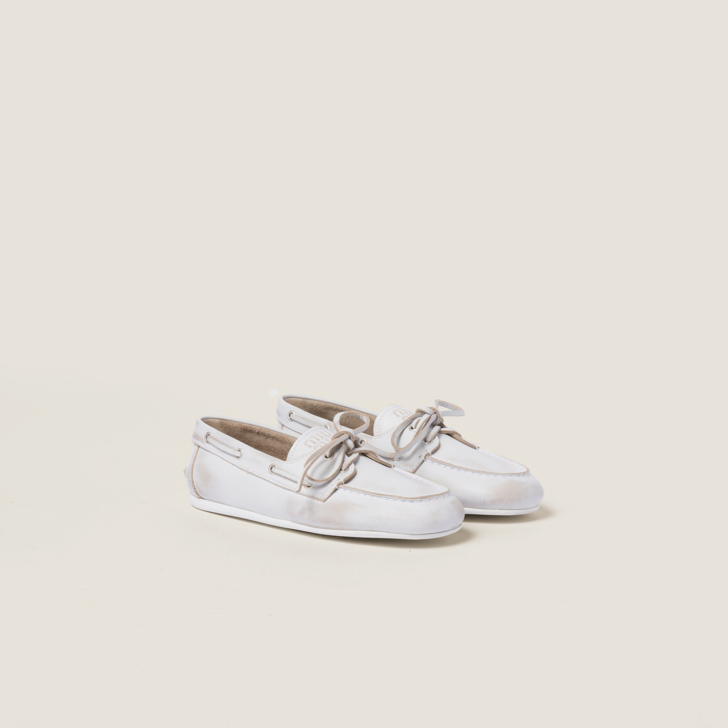 White Unlined Bleached Leather Loafers | Miu Miu | Miu Miu US