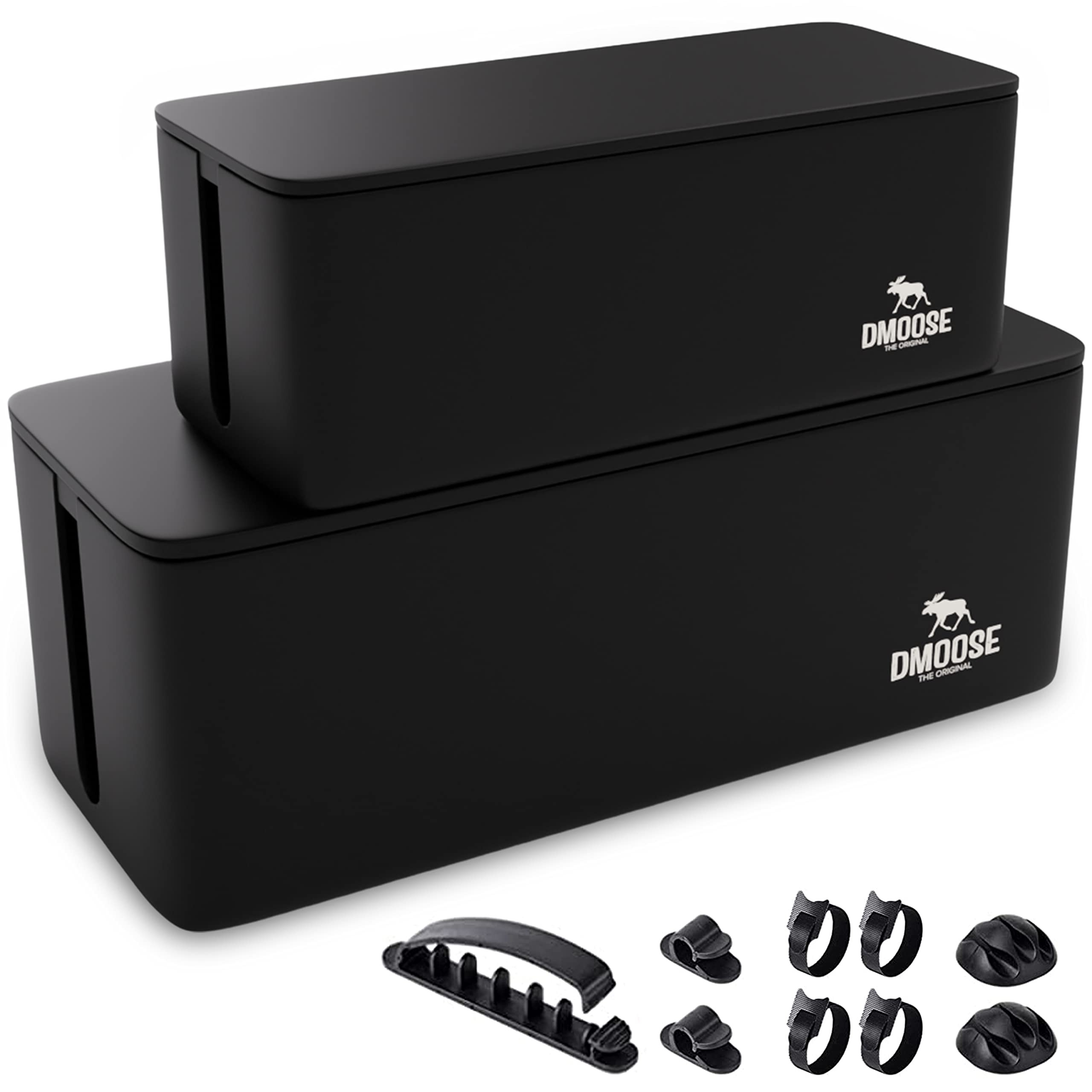 DMoose Cable Management Box - 2 Pack Medium & Large Cord Organizer for Desk & Floor, Cable Organi... | Amazon (US)