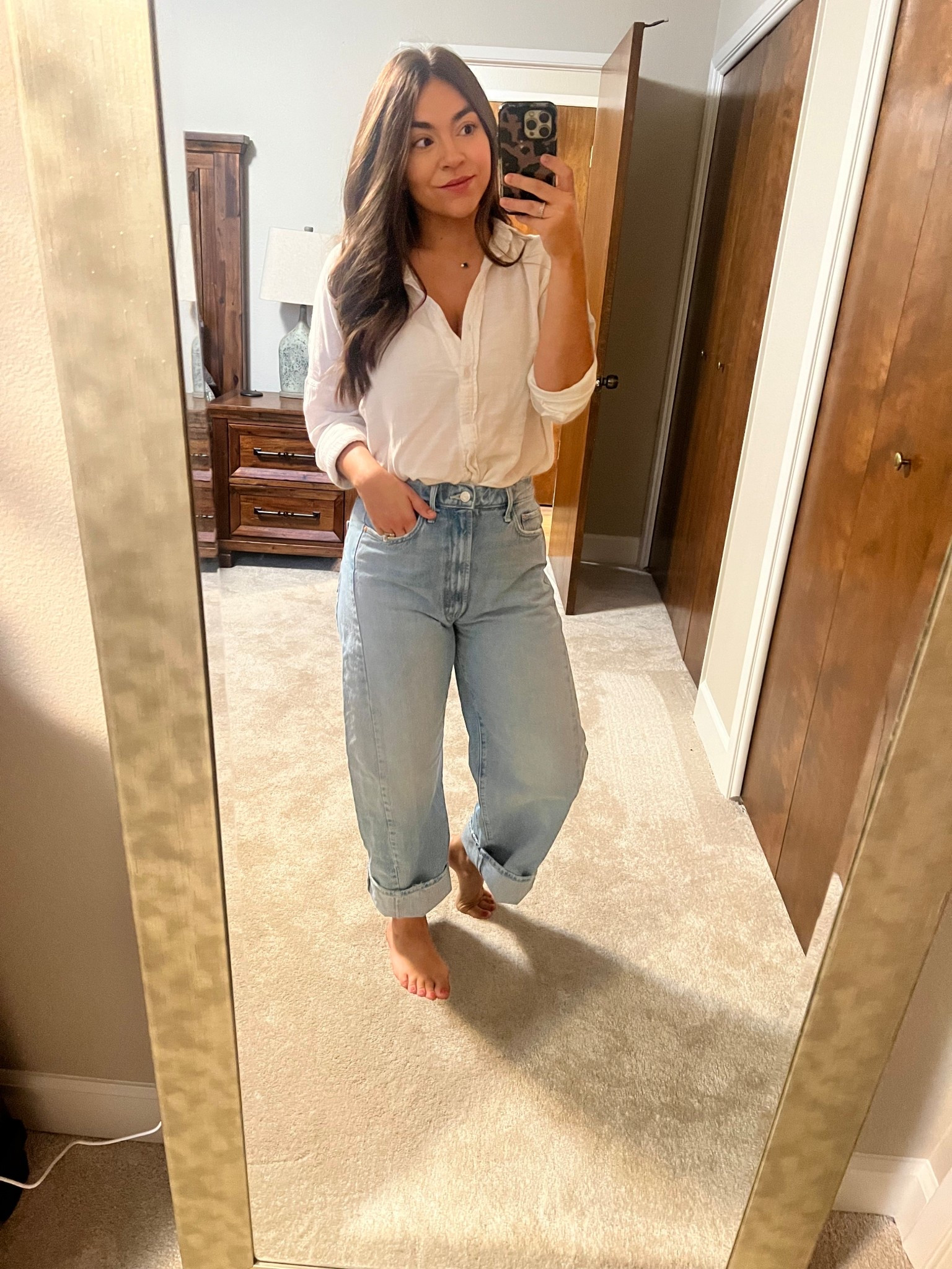 Nothin better than a white button down and barrel jeans🤍✨  these jeans I roll because they’re a pinch too long for my liking #nursingfriendly #postpartum

#LTKWorkwear #LTKStyleTip #LTKSaleAlert