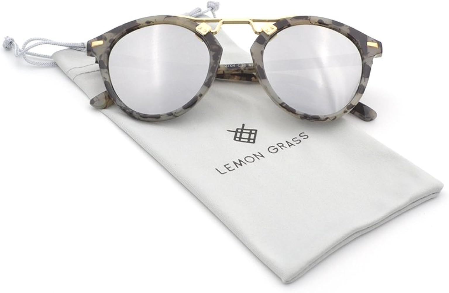 Womens Sunglasses Vintage Retro Round Mirrored Lens Horned Rim Sunglasses | Amazon (US)