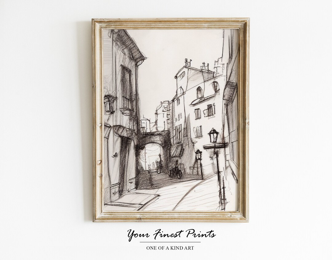Architecture Cityscape Sketch  Vintage Charcoal Sketch  - Etsy | Etsy (US)
