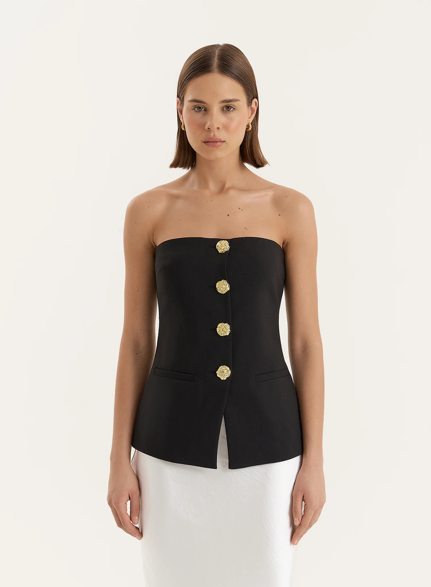 Black Tailored Gold Button Corset- Clare | 4th & Reckless