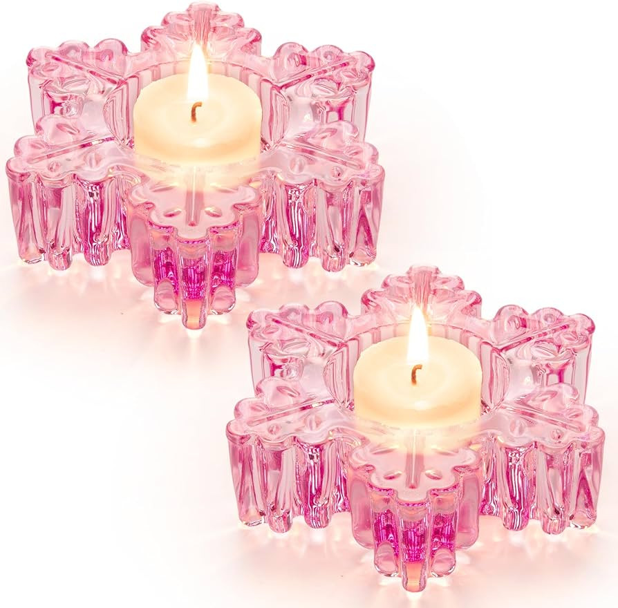 Glass Tealight Holders, 2PCS Snowflake Tealight Candle Stand Decorative Candle Holder for Wedding... | Amazon (US)