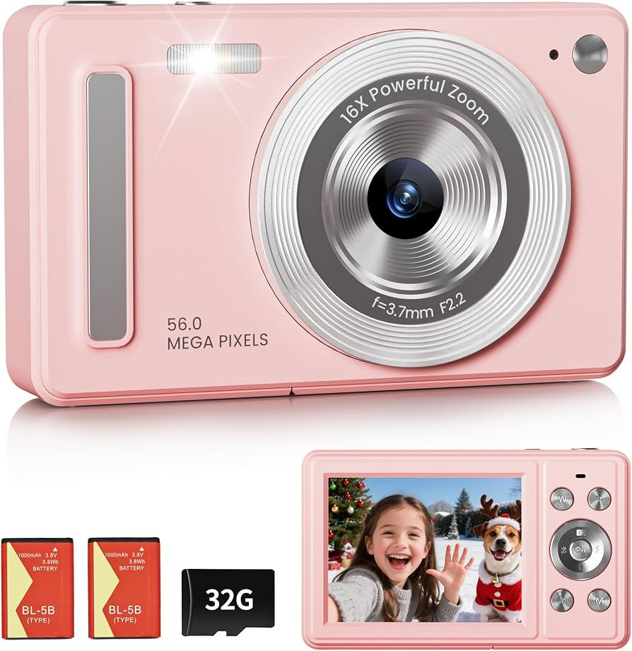 Digital Camera, FHD 1080P Point and Shoot Camera with 32GB SD Card, 2 Batteries, 16X Zoom, Anti S... | Amazon (US)
