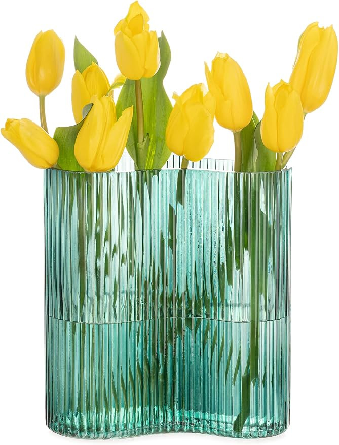 Glass Vase for Centerpieces,Modern Large Vase for Flowers,Footprint Shape Striped Bottle for Home... | Amazon (US)
