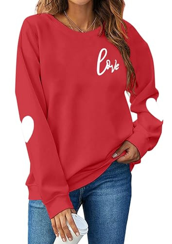 Love Letter Print T Shirt Women Funny Valentine's Day Tee Shirt Love Heart Graphic Long Sleeve Tops (Red, Large) | Amazon (US)