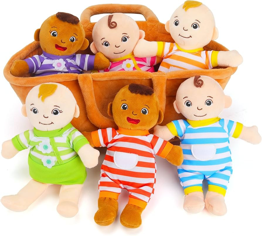Qpewep Basket of Babies Plush Dolls, 8" Plush Diversity Baby Dolls- 6 Piece Set Interchangeable C... | Amazon (US)