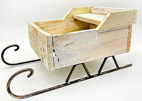 LK Designs Rustic Wooden Sleigh Christmas Centerpiece – Reclaimed Wood Sled Home Décor Candle Holder | Amazon (US)