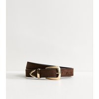 Dark Brown Faux Suede Pointed Tip Belt New Look | New Look (UK)