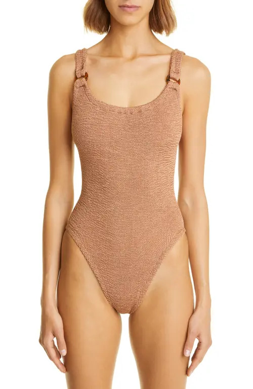 Hunza G Domino One-Piece Swimsuit in Metallic Cocoa at Nordstrom | Nordstrom