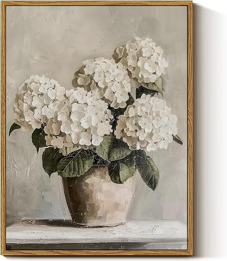 InSimSea Framed Canvas Wall Art Vintage Decor, Hydrangea Floral Pictures Bathroom Wall Decor Aest... | Amazon (US)