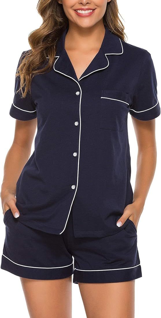 COLORFULLEAF Womens 100% Cotton Pajamas Short Set Soft Short Sleeve Sleepwear Button Down Summer ... | Amazon (US)