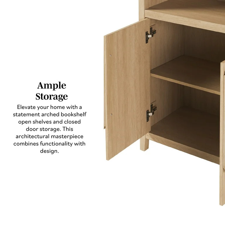 Walker Edison Modern 3 Shelf Open Arched Bookcase Cabinet, Coastal Oak - Walmart.com | Walmart (US)