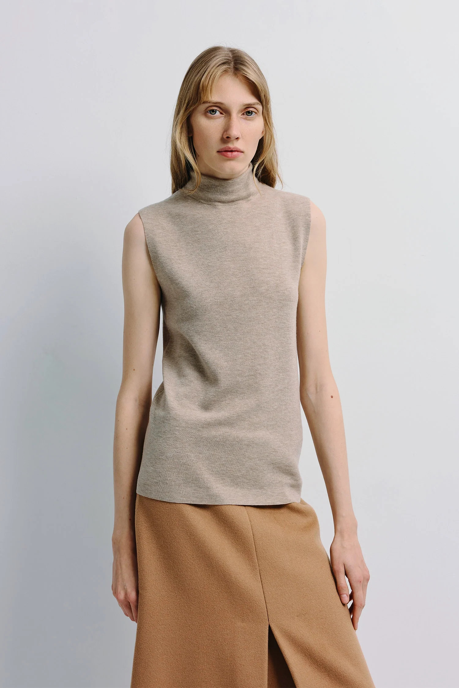 Lilou Sleeveless Turtleneck Top in Camel | Rue Sophie | Rue Sophie
