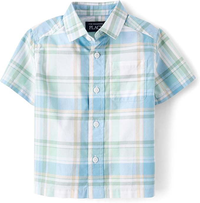 The Children's Place Baby Boys' and Toddler Poplin Short Sleeve Button Down Shirt | Amazon (US)