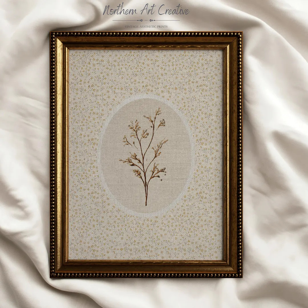 Vintage Floral Art Print: Embroidered Dried Flowers Printable Wall Art, Vintage Botanical Print, ... | Etsy (US)