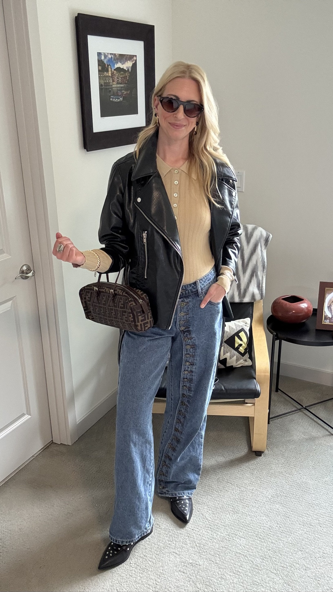 Let’s style these super fun penny jeans by @lioness 

These run a little big, I’m wearing a M, but they are roomy! I’m 5’ 9” and 140 lbs for reference. 

Top old @amazon
Jacket old @h&m 
Bag vintage @fendi from @ebay
Shoes @agl from @therealreal
Sunglasses @amazon
Vintage art deco earrings @ebay
Lipgloss @elfcosmetics 
Vintage @hermes watch @ebay

#LTKootd #LTKOver40 #LTKTall