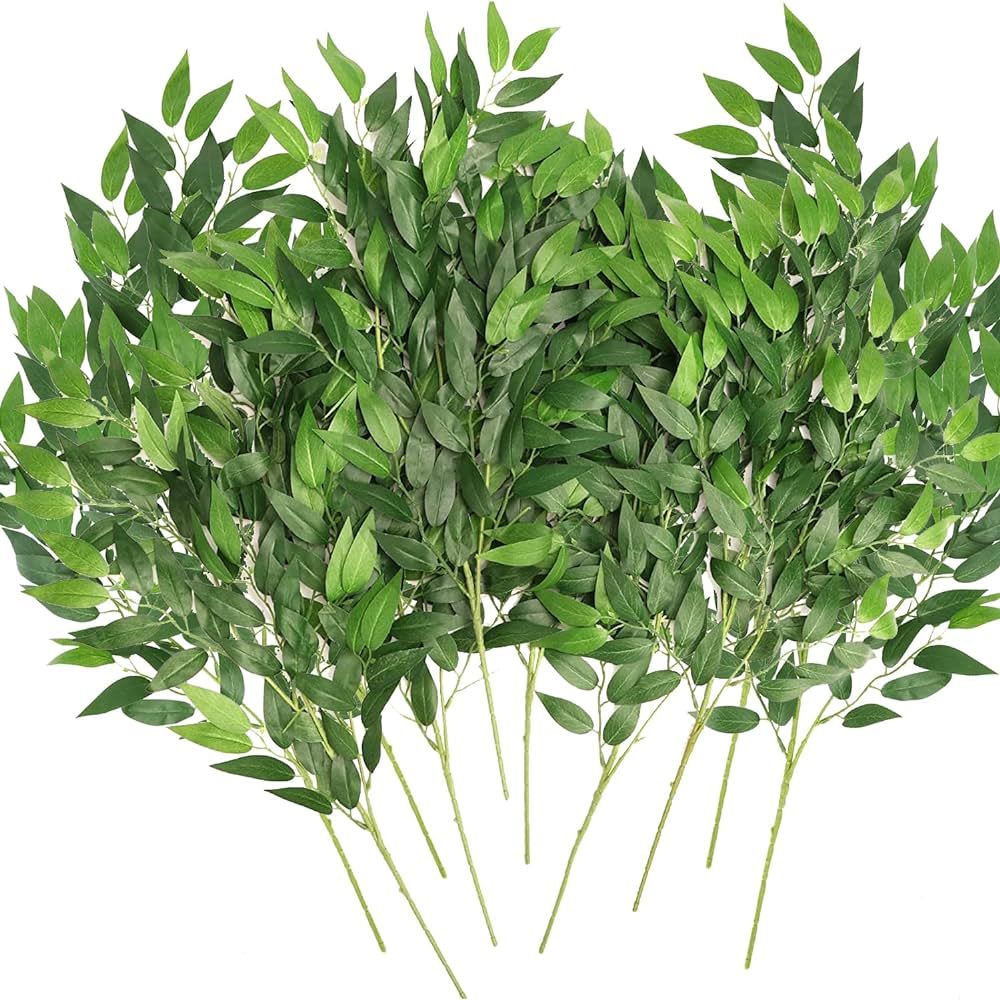 WEISPARK Artificial Italian Ruscus Greenery Stems, 16pcs Faux Green Leaf Garland Branches Hanging... | Amazon (US)