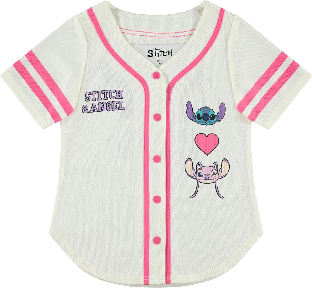 Disney Girls Lilo & Stitch and Angel Baseball Jersey-Classic Mesh Button Down Shirt | Amazon (US)