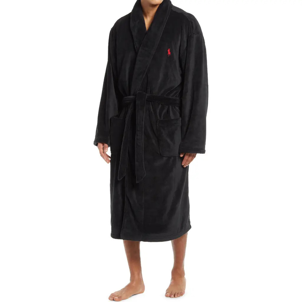 Polo Ralph Lauren Microfiber Men's Robe in Polo Black at Nordstrom, Size Large | Nordstrom