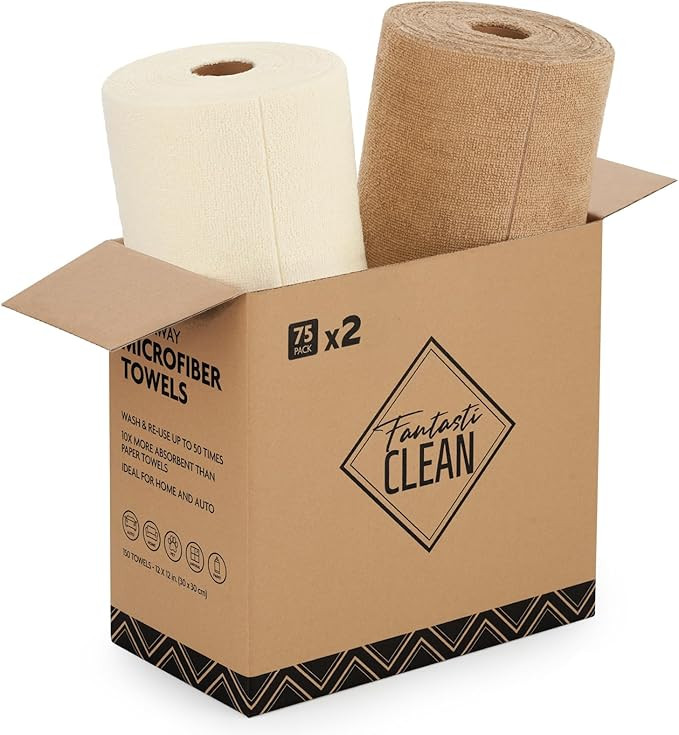 Fantasticlean Microfiber Cleaning Cloth Roll -150 Pack, Tear Away Microfiber Towels, 12" x 12", R... | Amazon (US)