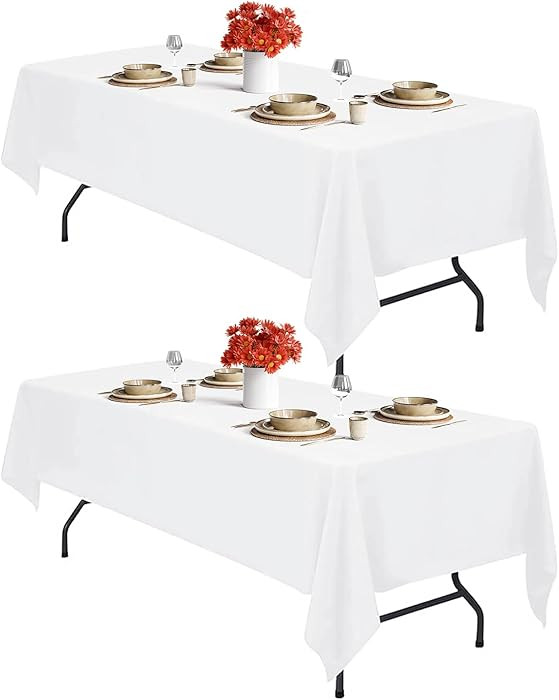 IVAPUPU 2PCS White Table Cloth for Rectangle Table - 60 x 102 Inch Tablecloths Rectangular Cloths... | Amazon (US)