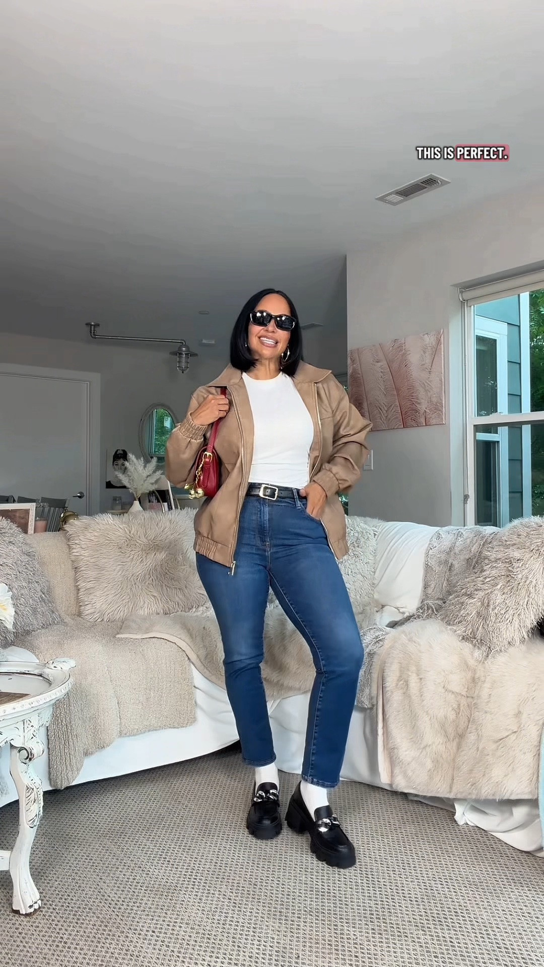 Michael Jackson inspired outfit to go see the Michael movie for the SIXTH TIME. Judge if you want idc. 💁🏽‍♀️😂🫶🏽 Didn’t want to go costume so we kept the outfit casual with jeans, a white tea, bomber jacket and Michael’s signature loafers and socks combo. 

Sizes I’m wearing ⬇️ 

5’3
32DD
27” Waist
42” Hip

Top: Small
Jacket: Men’s Medium
Jeans: 6-12 Always Fits size

#LTKOver40 #LTKootd #LTKgrwm