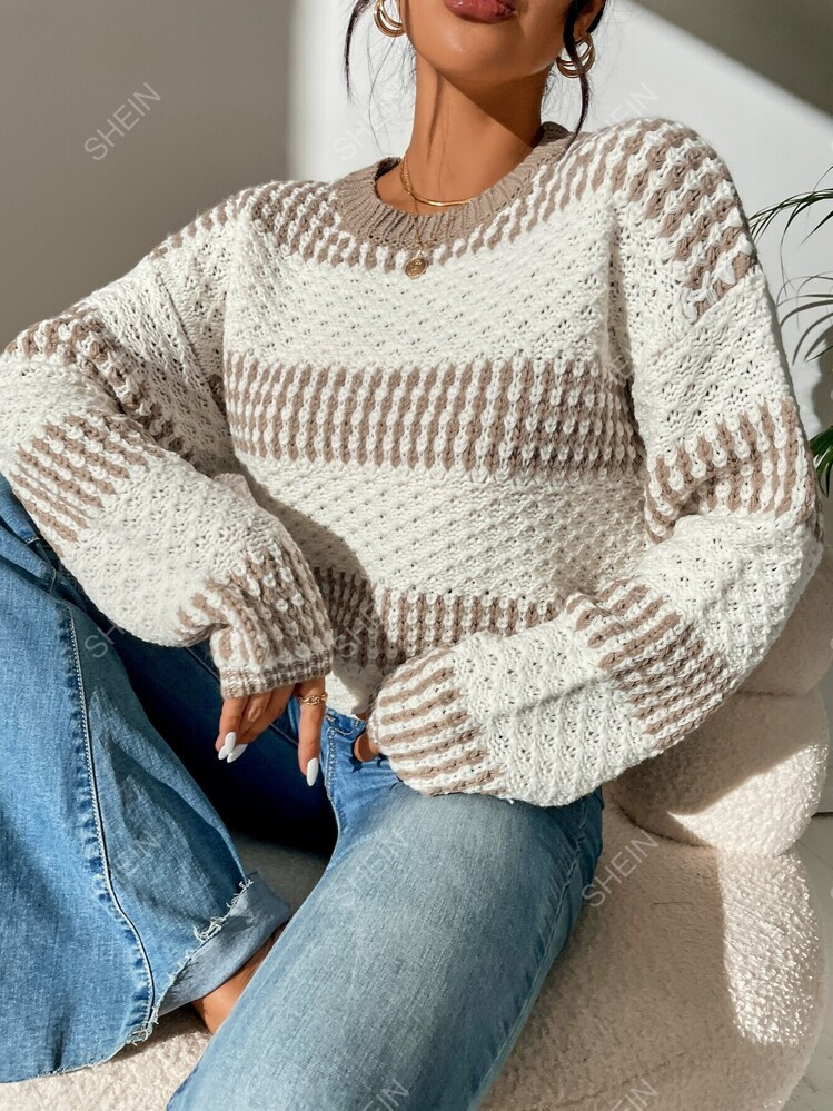 TrendsSHEIN Relaxiva Two Tone Drop Shoulder Sweater | SHEIN
