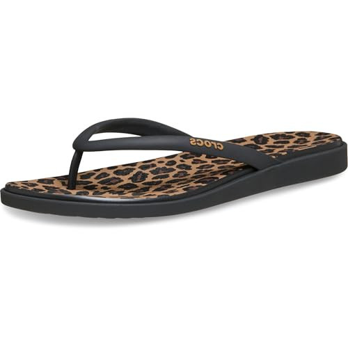 Crocs Womens Miami Round Toe Flip Flop Sandals Black/Sepia/Leopard 6 Medium | Amazon (US)